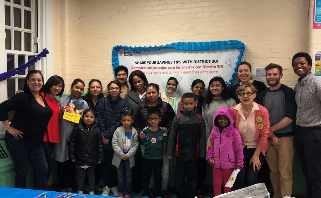 Parents and staff from PS 69, PS 212 and The Renaissance Charter School with colleagues from NYC Kids RISE and The Financial Clinic at the Building Block Party on October 23rd.